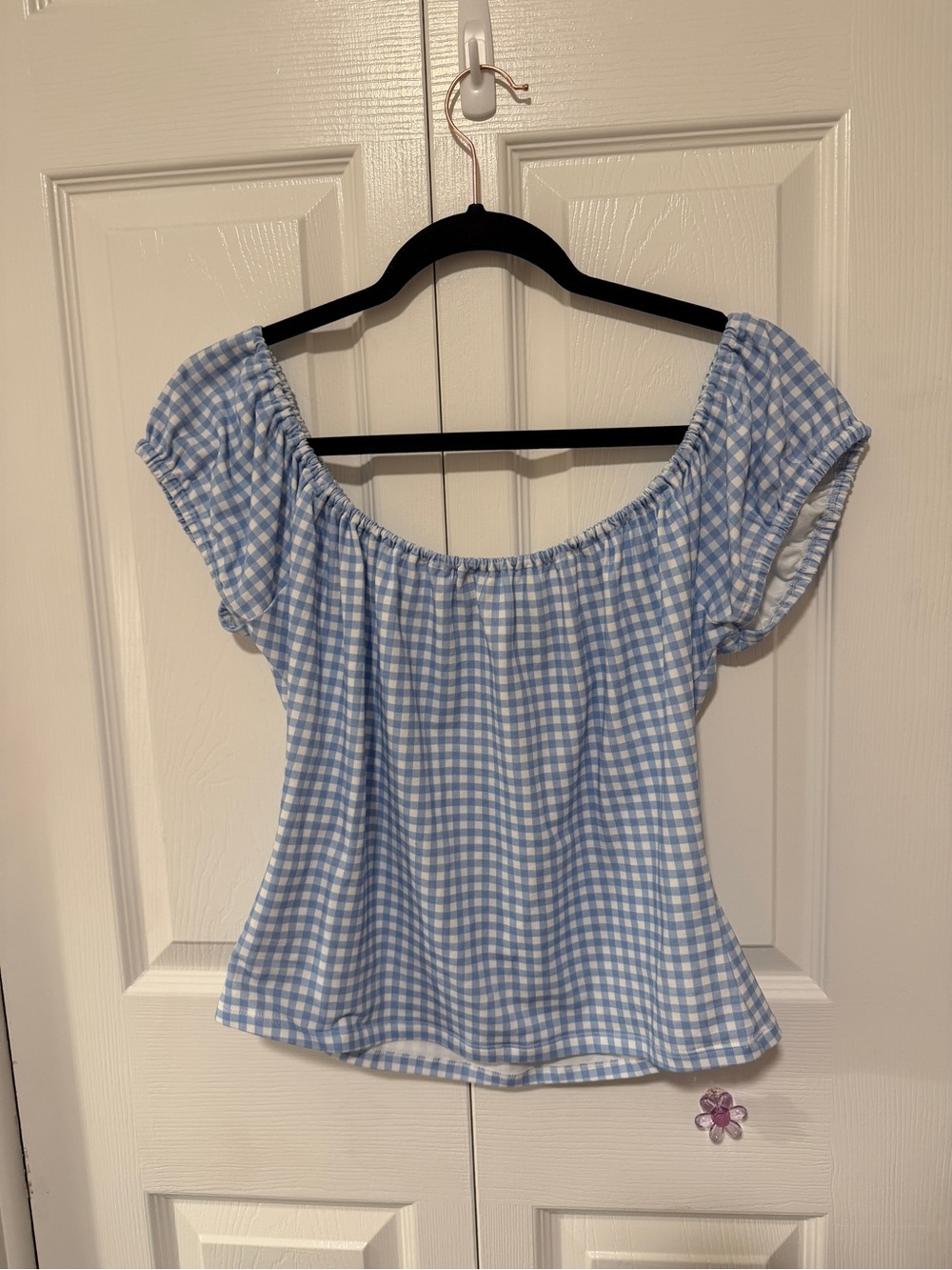 Sézane Willow T-Shirt Gingham Top – Size XXL – Ecru and Blue - Picture 5 of 5